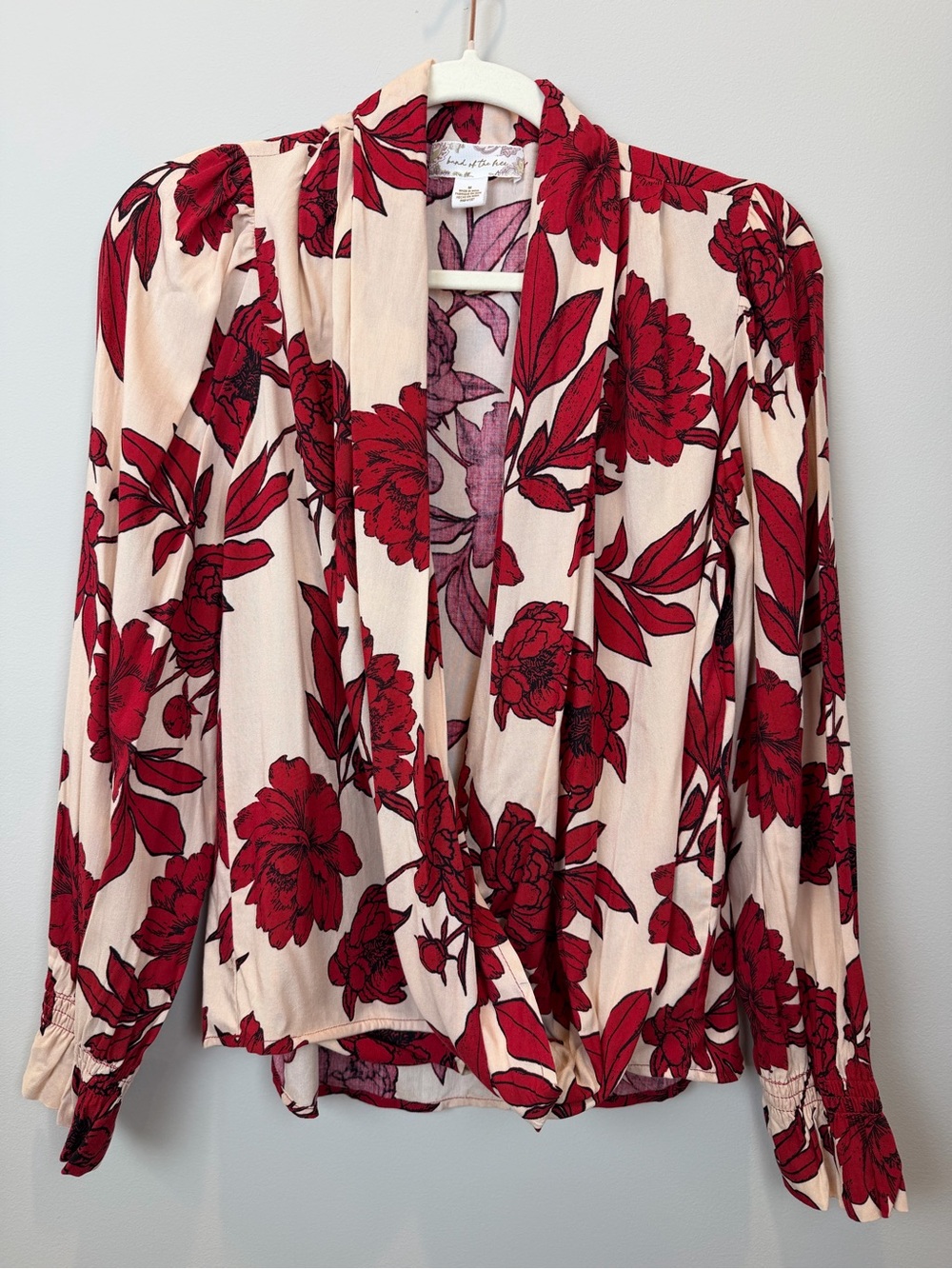 Band of the Free Floral Blouse Size M Red Burgundy Cream Boho